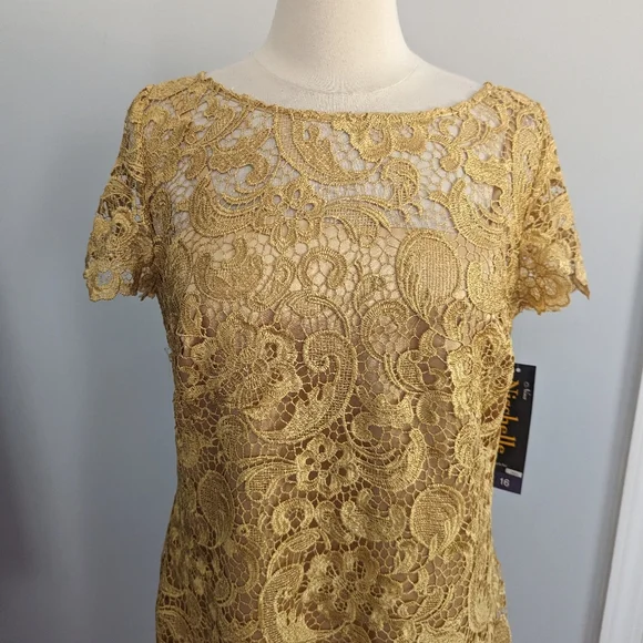NEW Womens Nischelle Gold Lace Shift Dress 16 Style 2665 - Picture 4 of 4